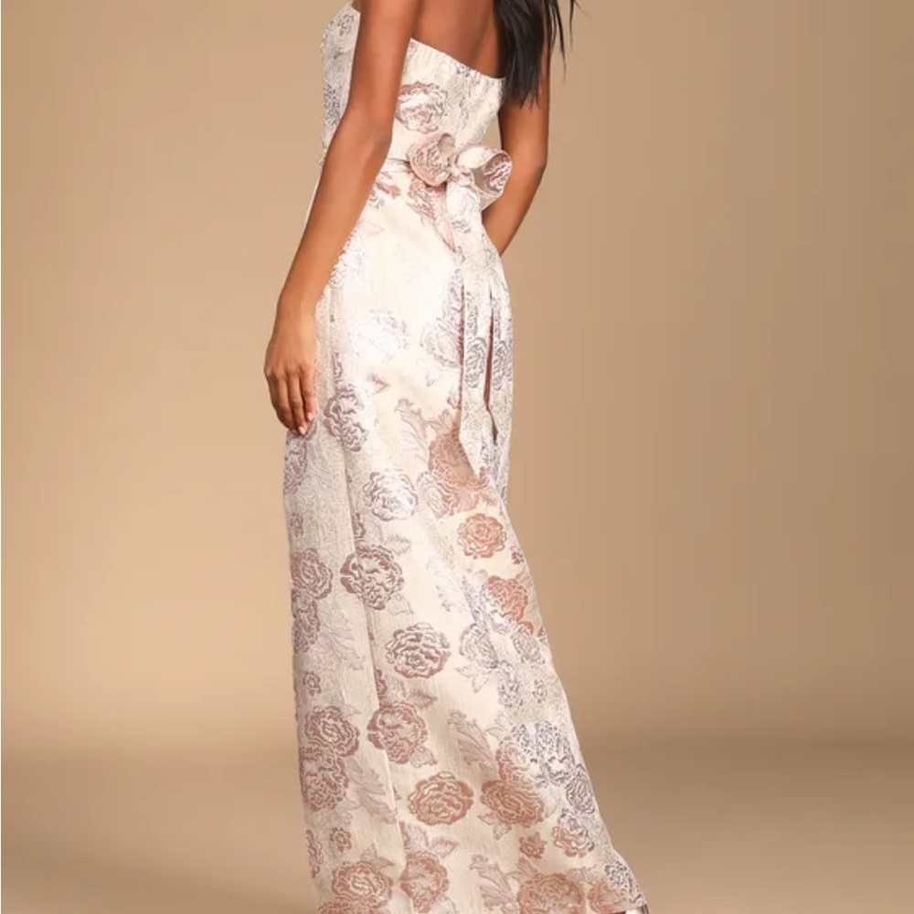 Lulus redefine regal pale pink floral jacquard strapless maxi dress